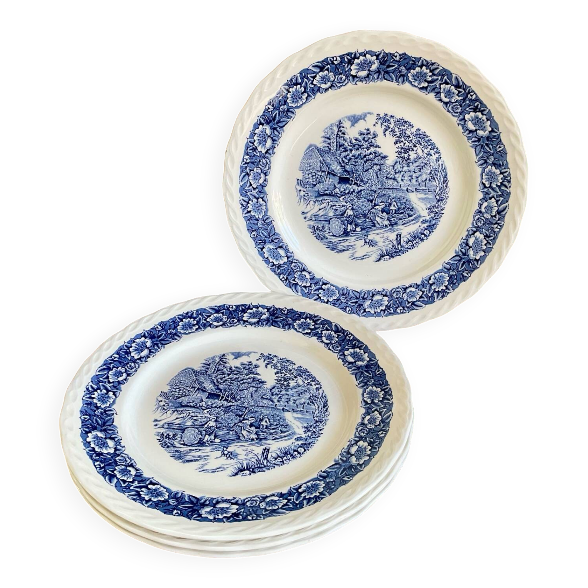 4 assiettes plates Staffordshire England « countryside »