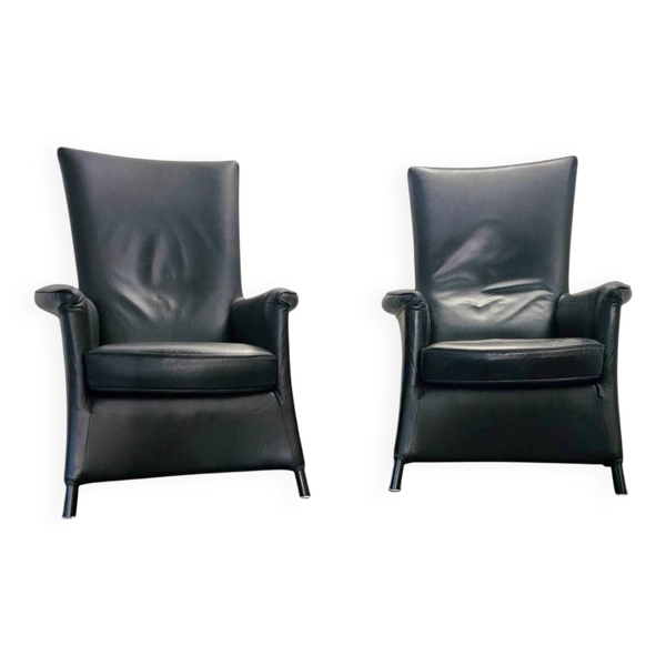 2 x fauteuils de Wittmann, design Paolo Piva, modèle Alta Highback, cuir noir
