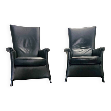 2 x fauteuils de Wittmann, design Paolo Piva, modèle Alta Highback, cuir noir