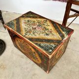 Coffre Populaire Peint Vintage Pin Massif – Art Folk Alsacien