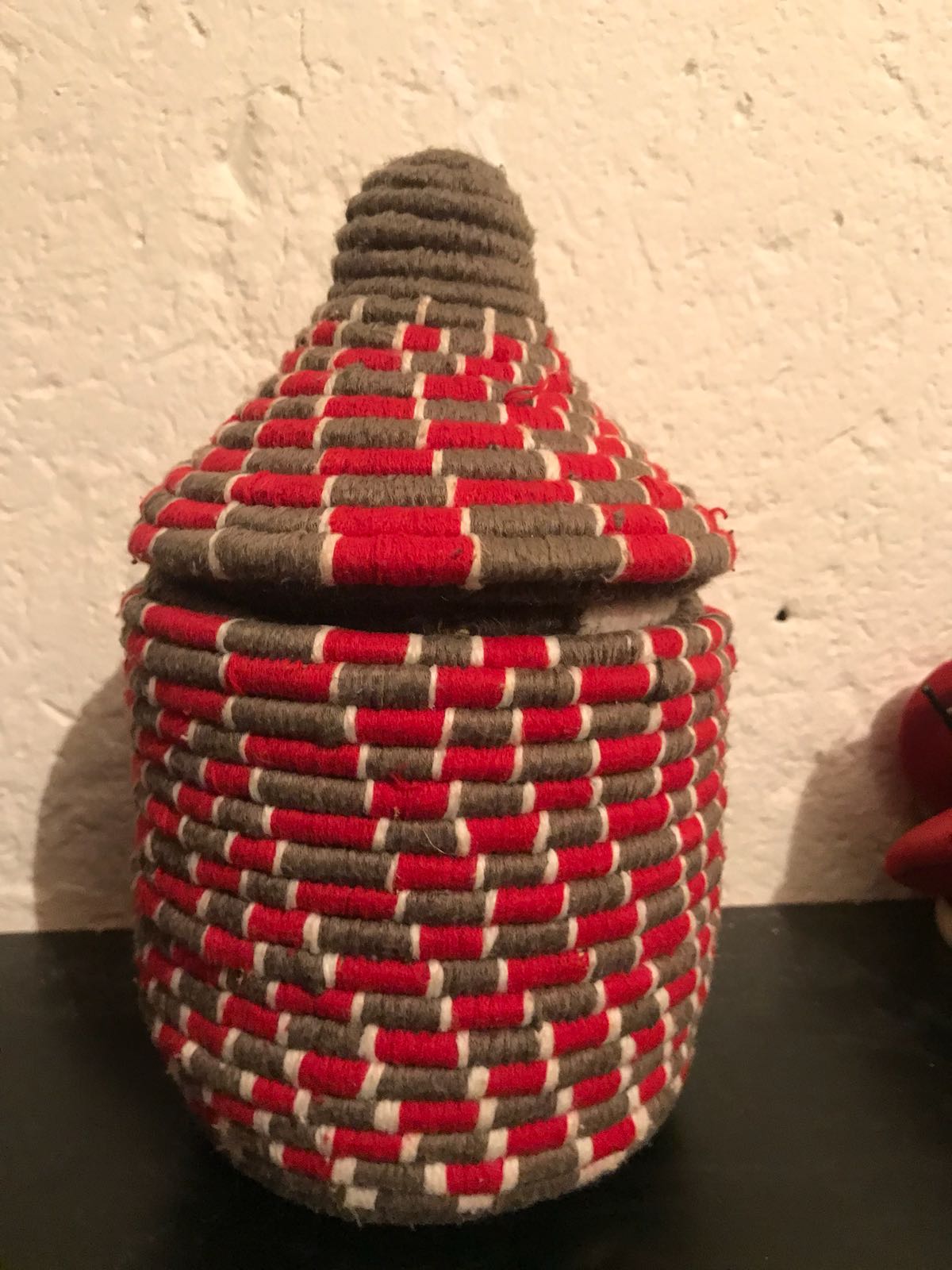 Berber wool and gray and Red raffia basket