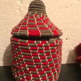 Berber wool and gray and Red raffia basket