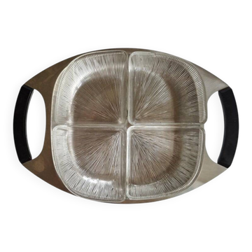 Plat de service en acier inoxydable et verre Cromargan, Allemagne, années 1970