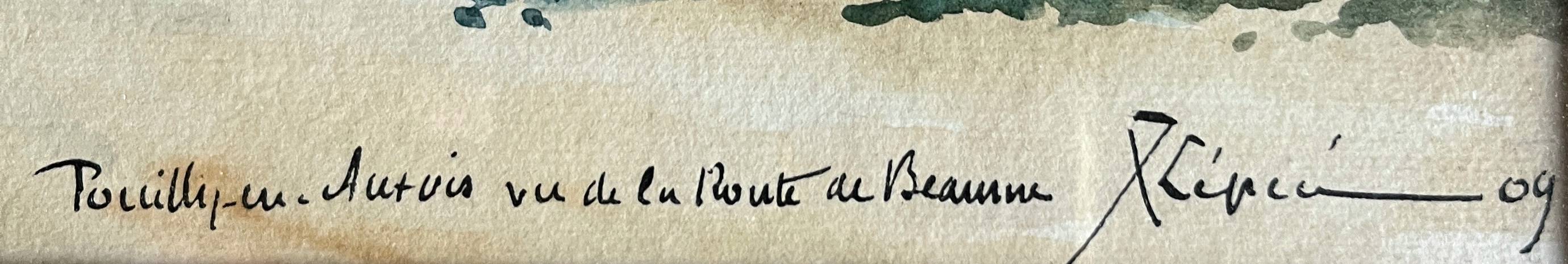 Watercolor painting 1909 "Pouilly-en-Auxois" (21) Signed Lépée + frame