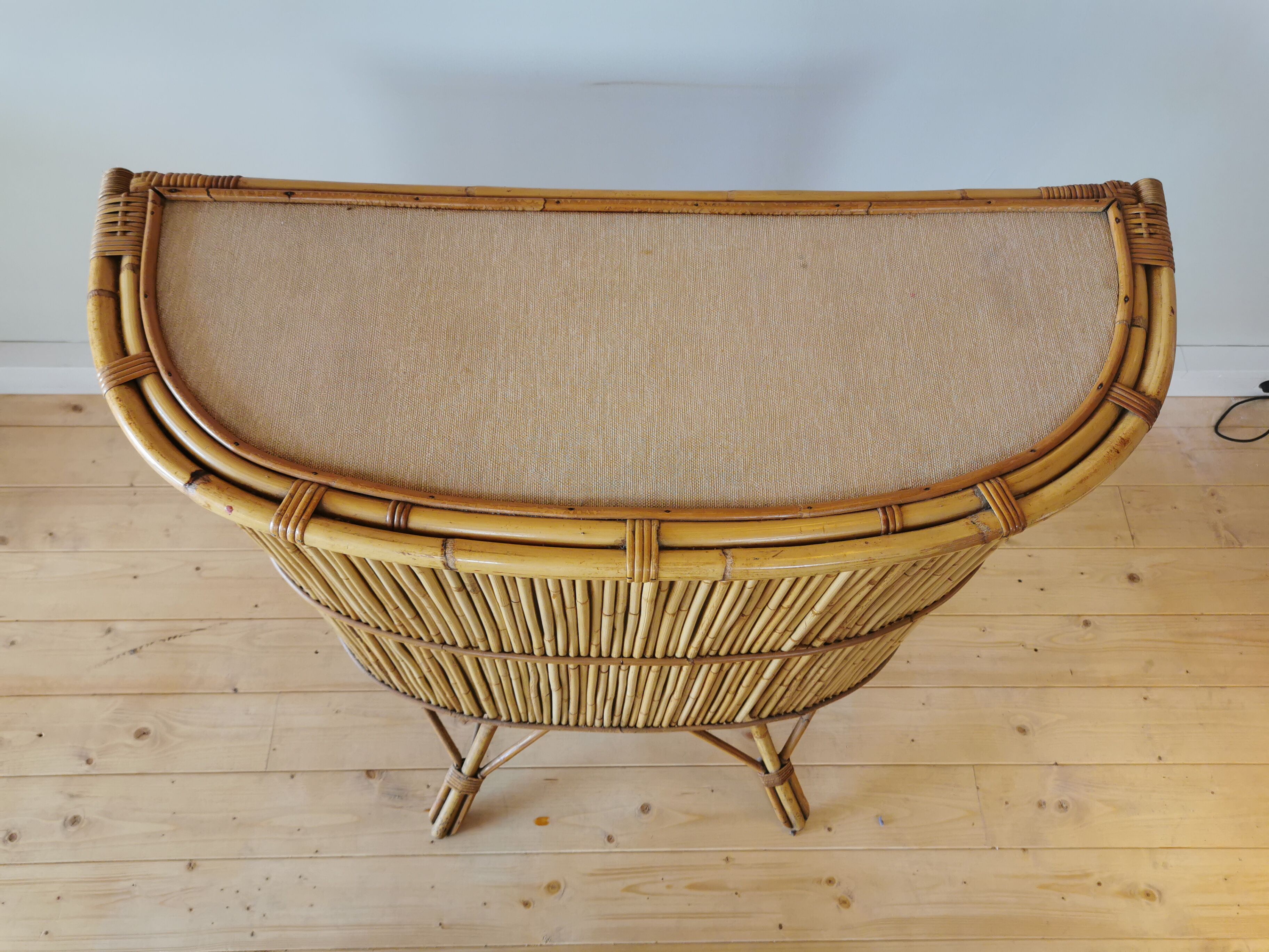 Bar et tabourets en rotin des années 50/60