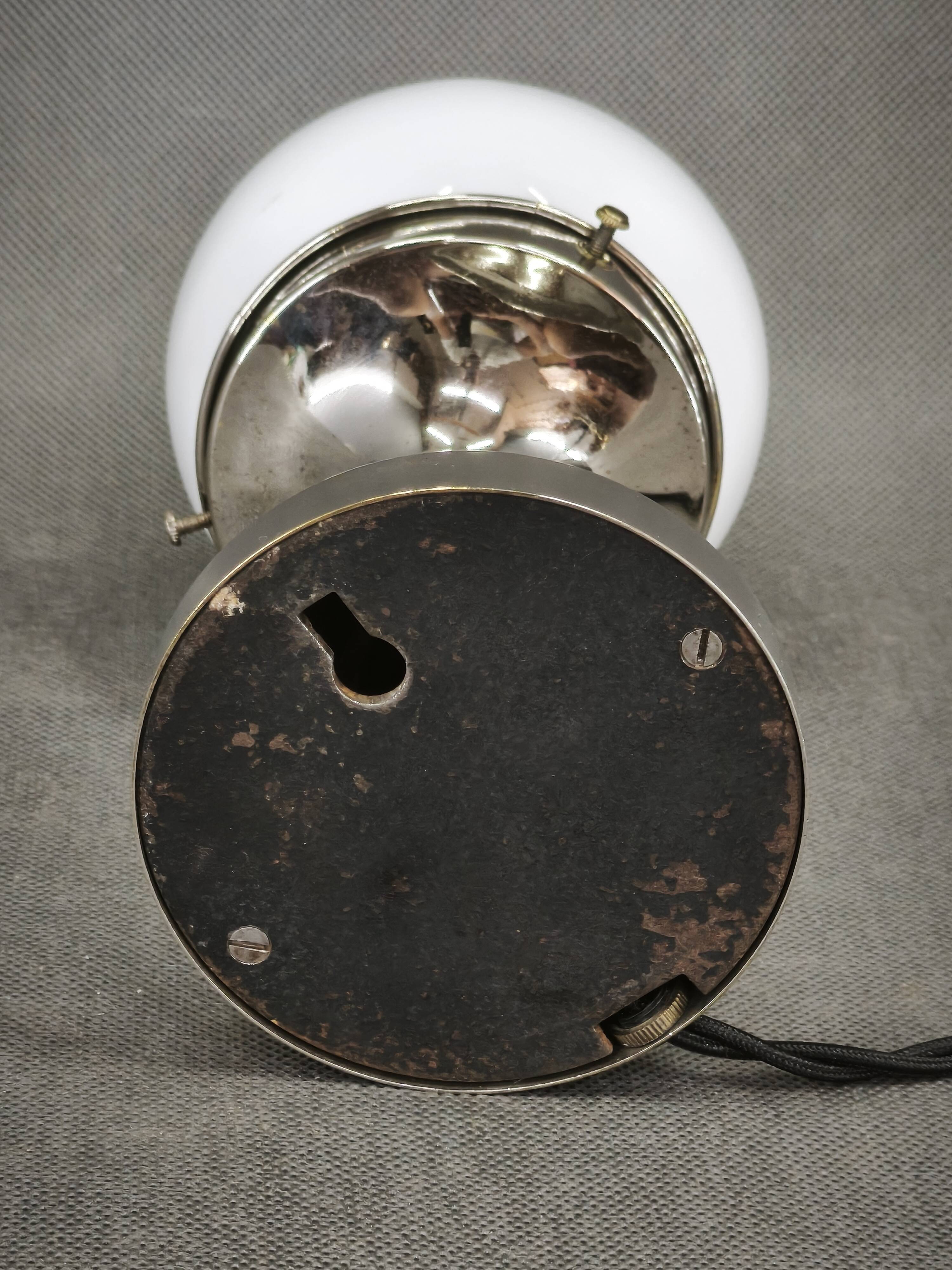 1930s Bauhaus Nickel and Opaline Glass Table Lamp, Czechoslovakia
