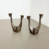 set of 2 Midcentury Brutalist Bronze Candleholder, Michael Harjes, Germany 1960s