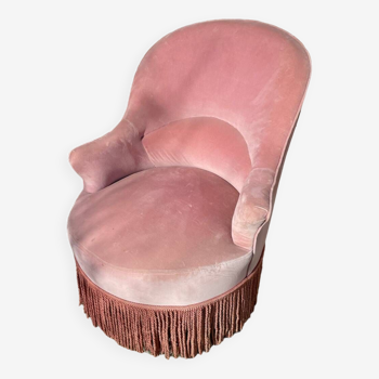 Fauteuil style crapaud en velours rose