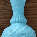 Fair Opaline Vase, Blue/Green, Decorated with Flowers and Foliage.
