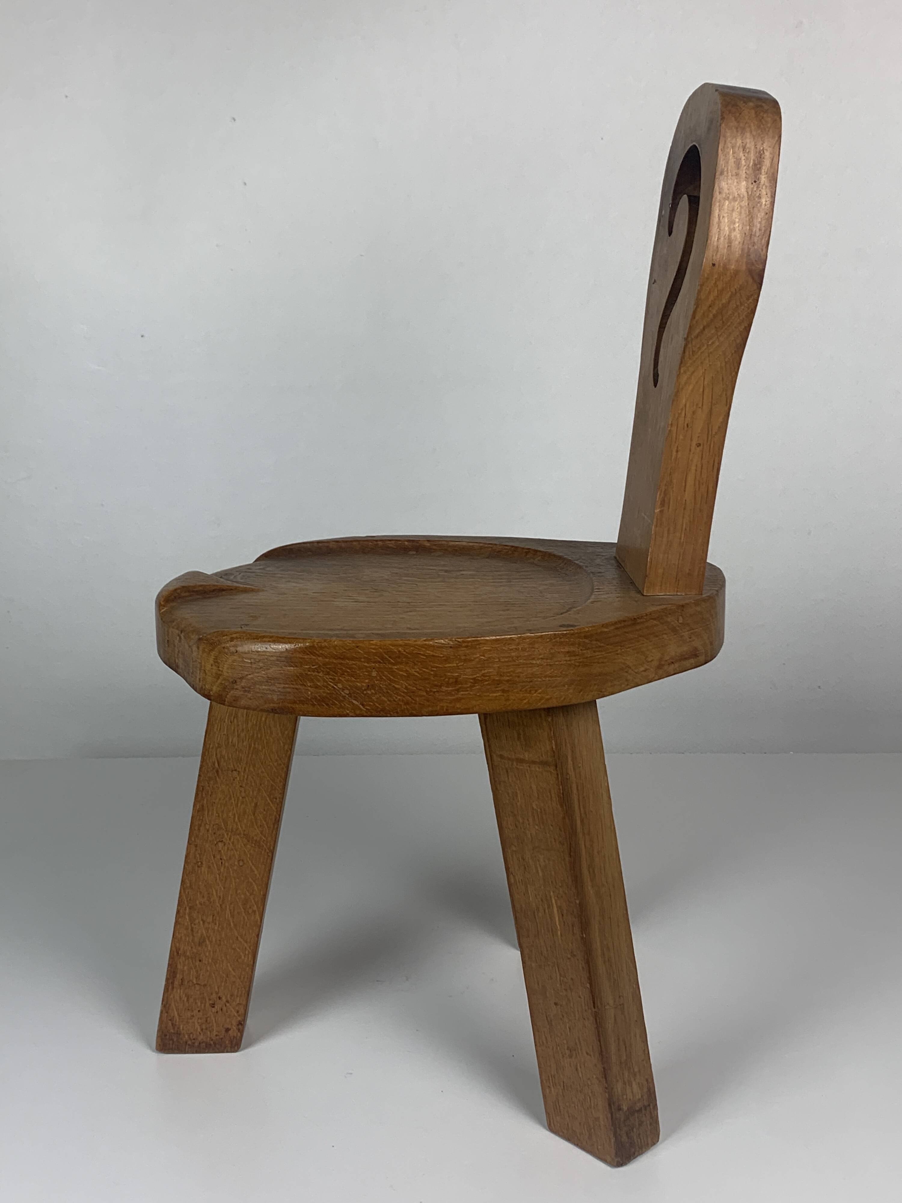 Sculptural Brutalist Chunky Tripod Stool in Oak, 1960s