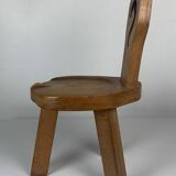 Sculptural Brutalist Chunky Tripod Stool in Oak, 1960s