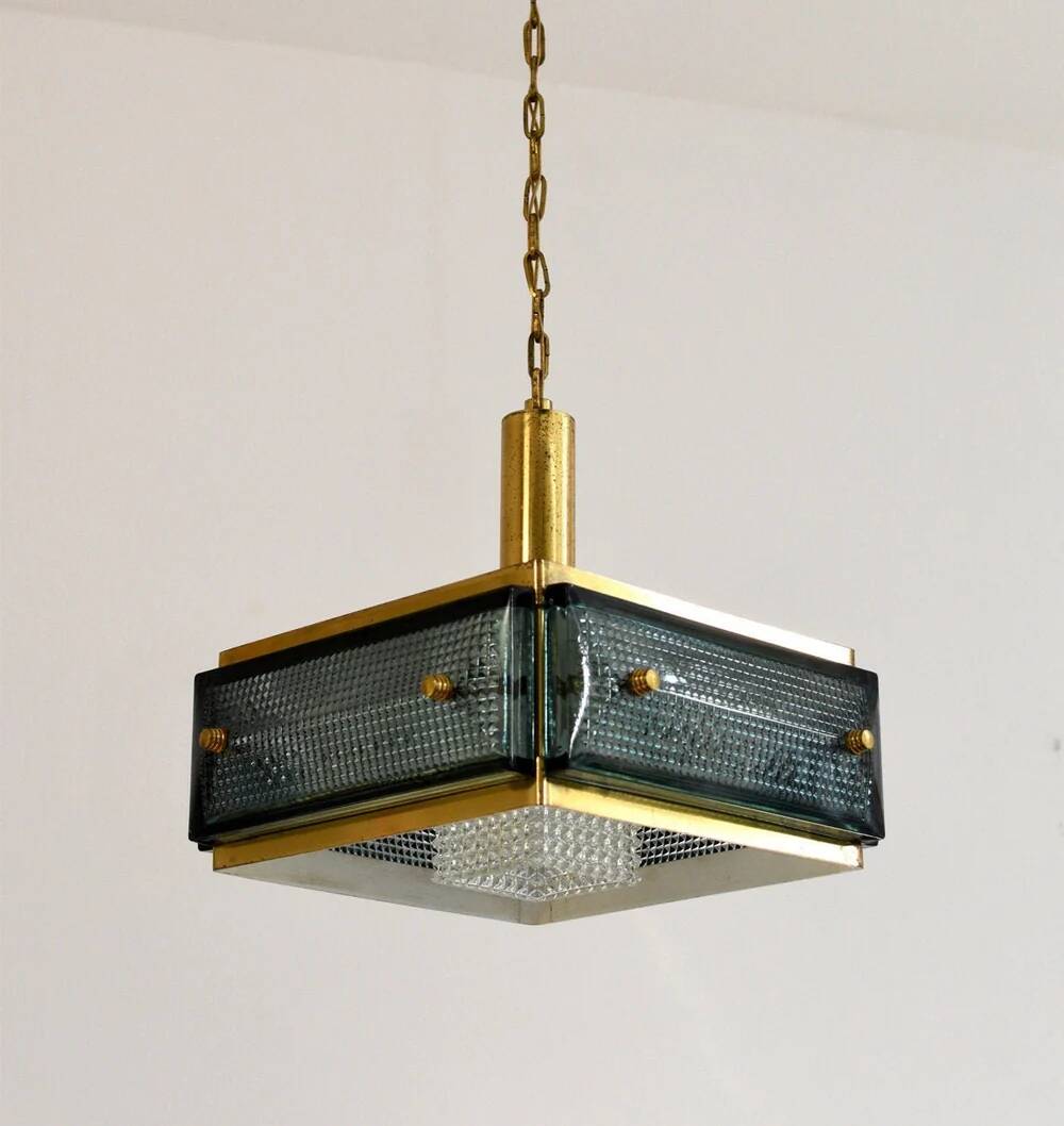 Mid-century Malmö Metallvarufabrik pendant light brass and glass
