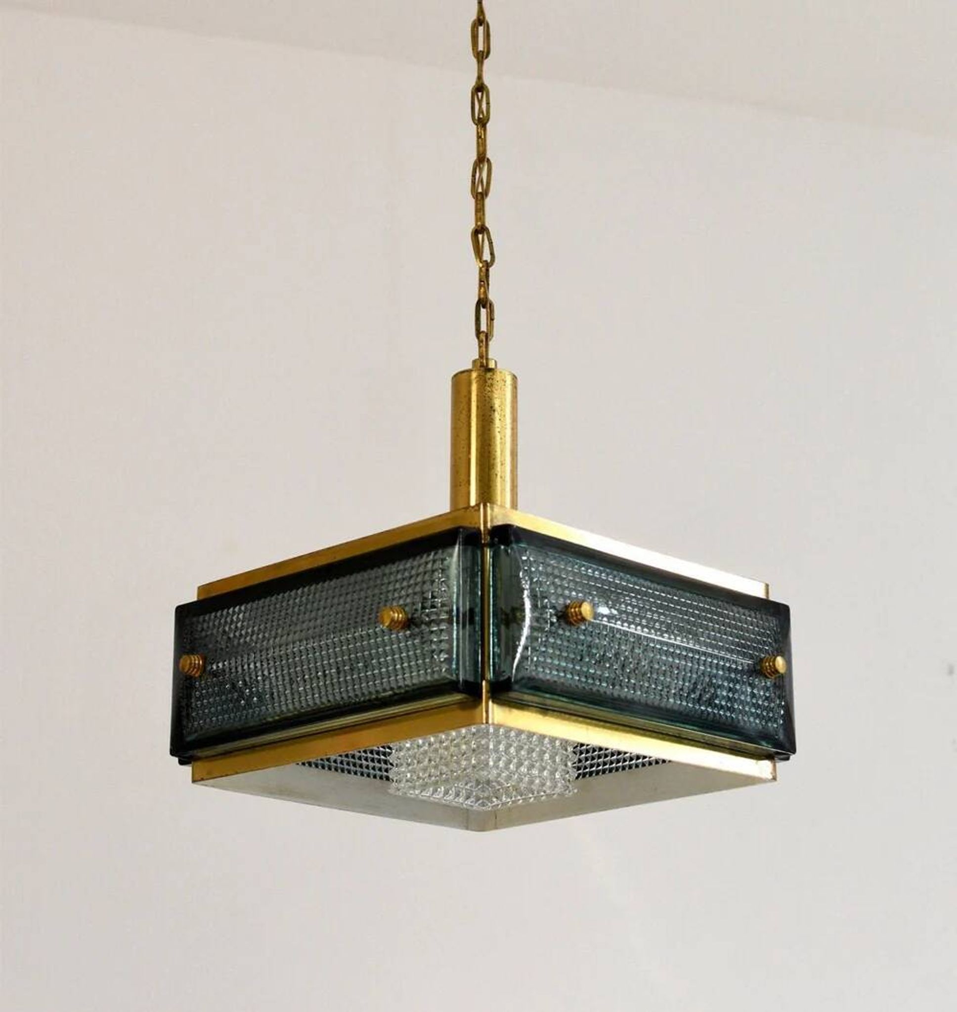 Suspension Malmö Metallvarufabrik du milieu du siècle en laiton et verre