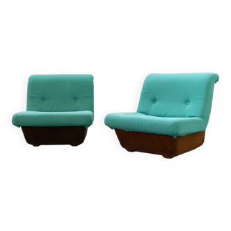 Set of two Lev & Lev armchairs in fabric, removable covers, with fiberglass structure, year