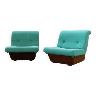 Ensemble de deux fauteuils Lev & Lev en tissu, déhoussables, avec structure en fibre de verre, année