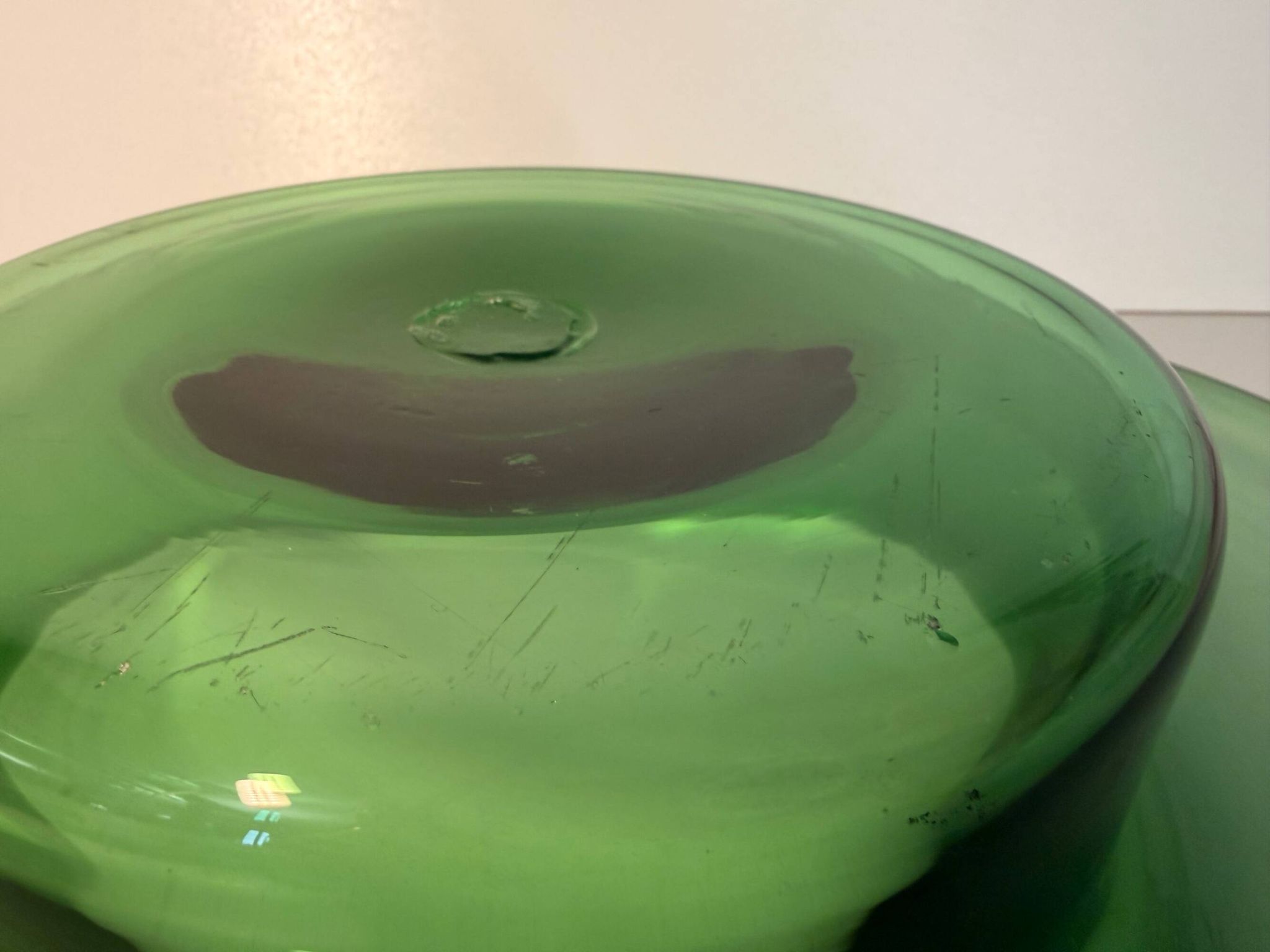 Vintage Hand Blown Green Glass Centerpiece Bowl, Empoli, Italy, 1970s
