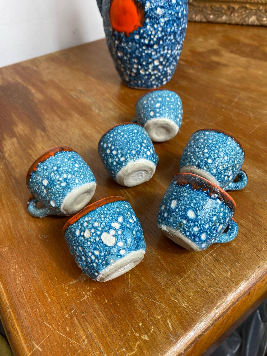 Liqueur service, ceramic, sea foam, Vallauris