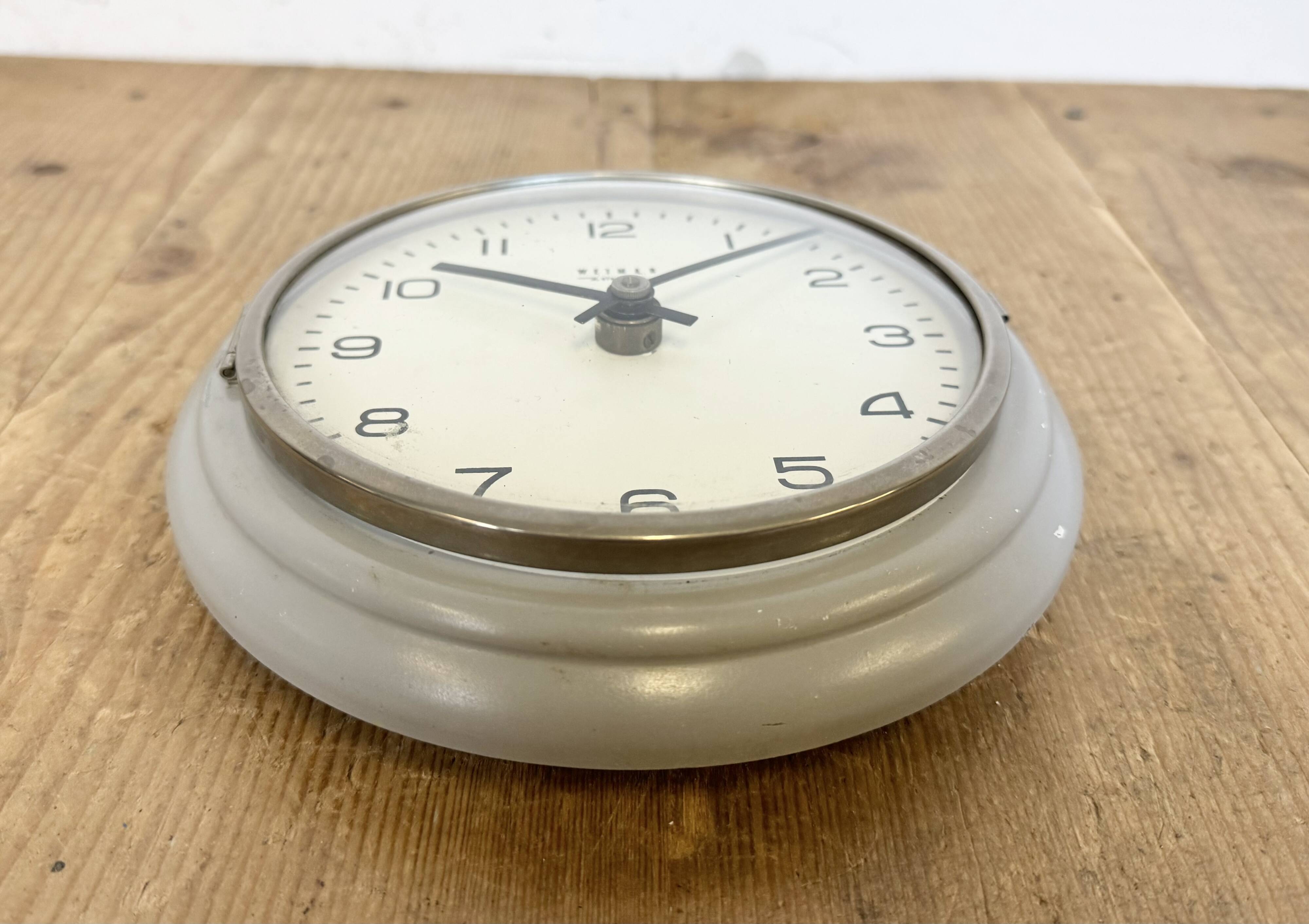 Vintage grey east german wall clock from weimar electric, 1970s