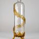 French Art Nouveau Uranium Glass Bottle with Applied Amber Leaves, c. 1900