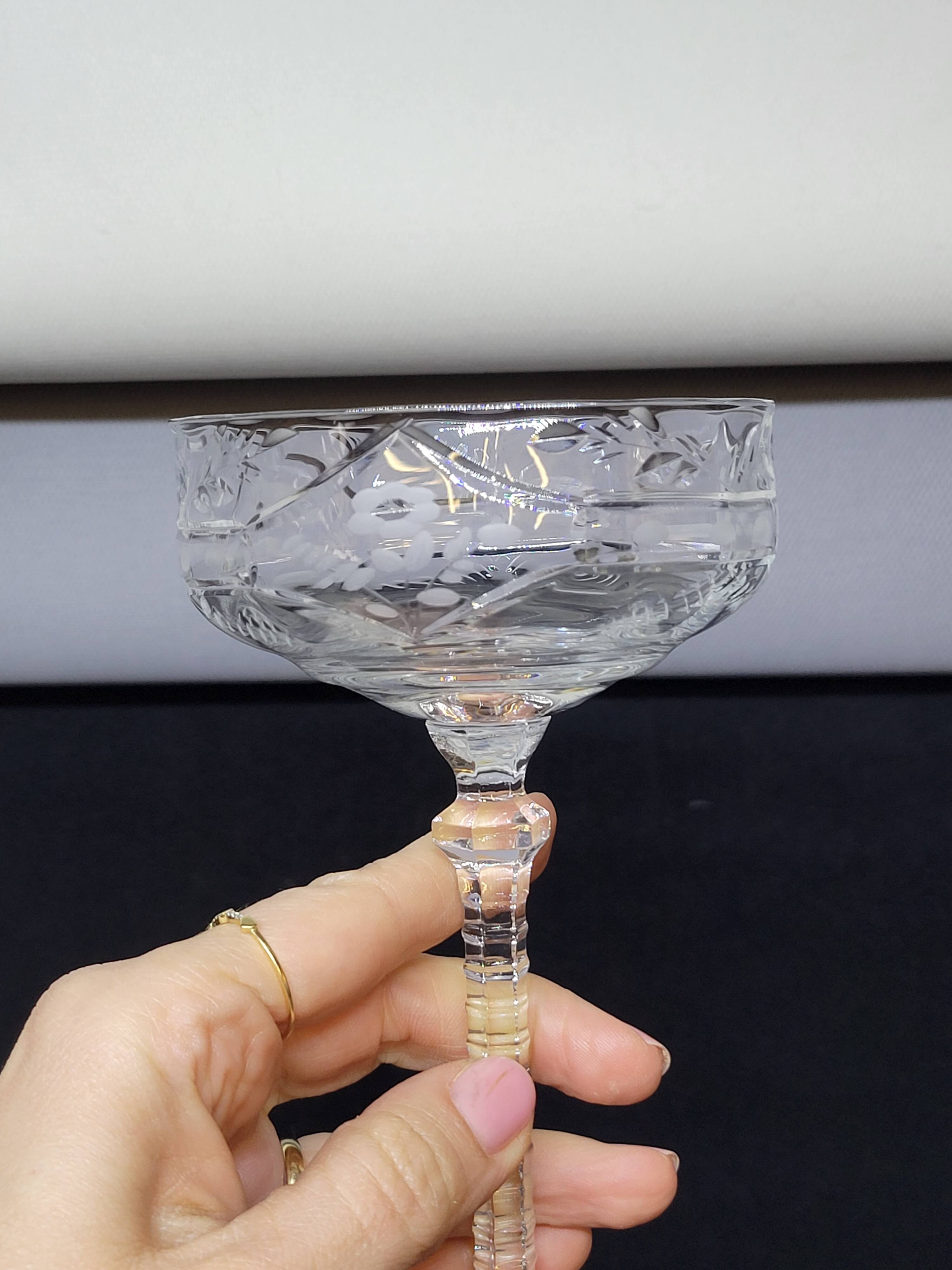 4 Libbey Rock Sharpe Crystal Champagne Coupes