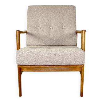 Polish Beige Stefan Oak Armchair, 1970s