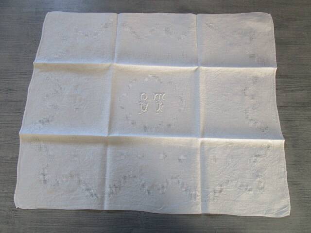 12 large antique damask table napkins, monogrammed