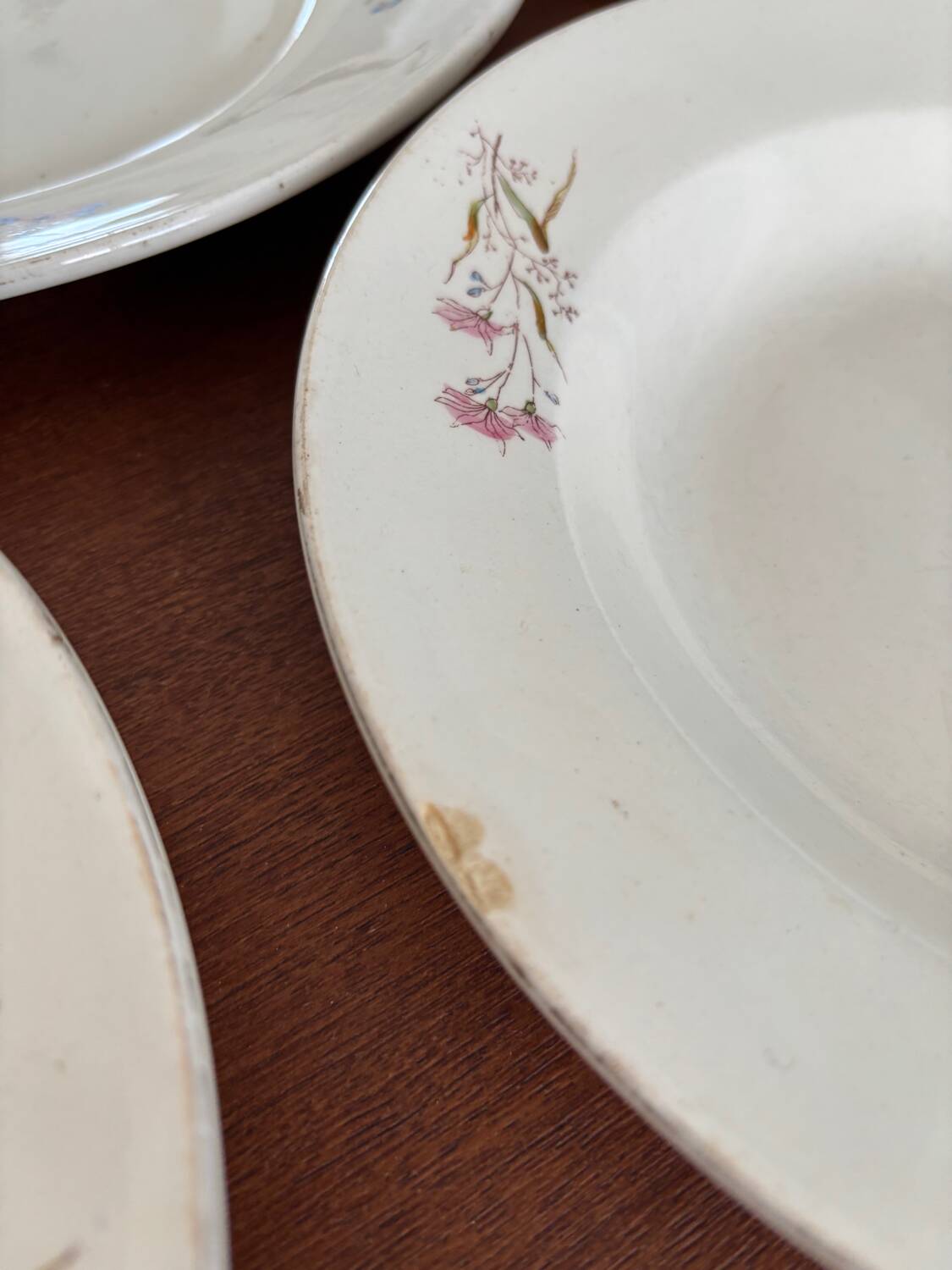 Set of 6 soup plates and 1 dish in polychrome ironstone Choisy-le-Roi