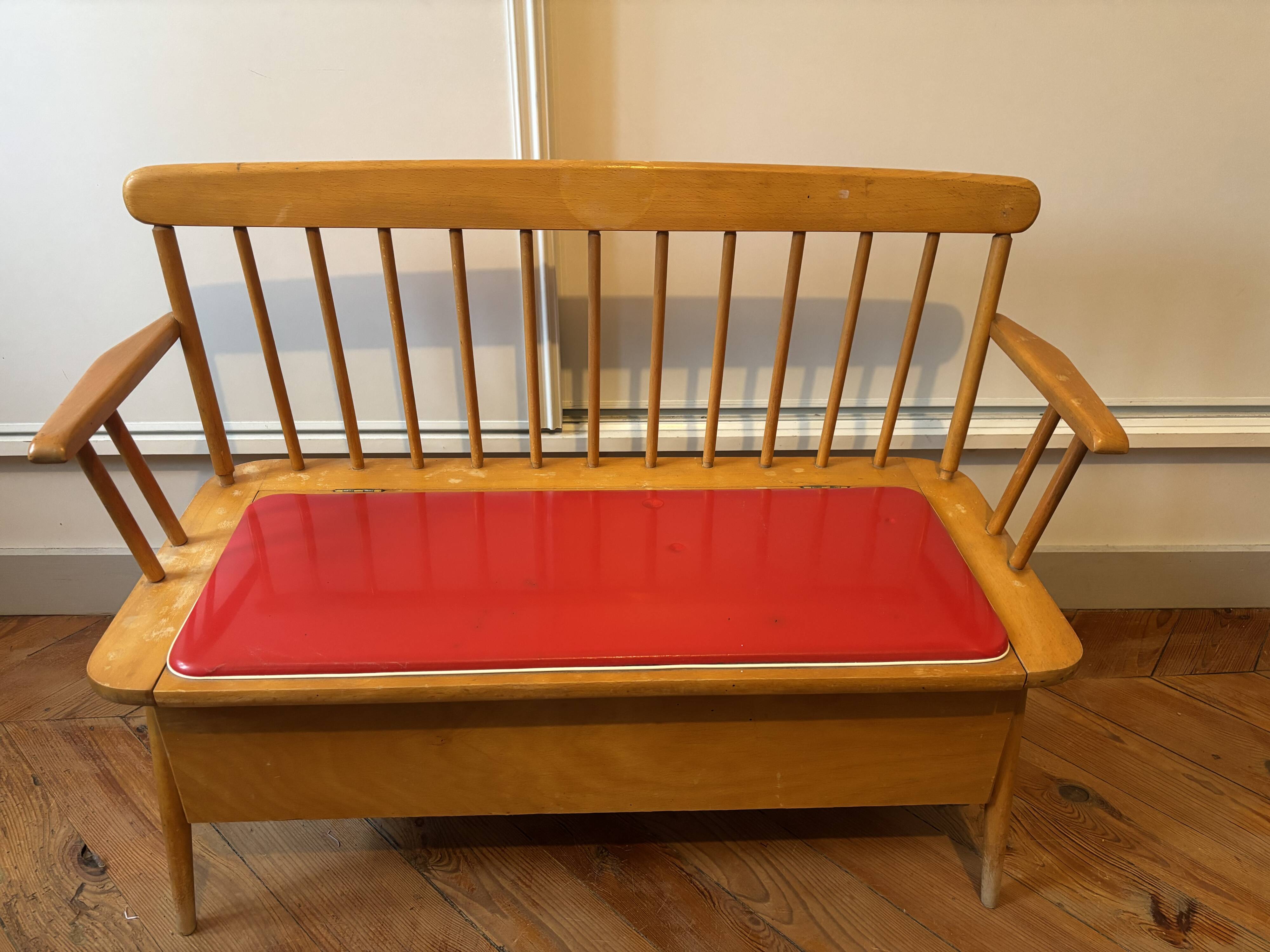 Banc coffre enfant bois 1950 vintage