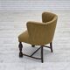 Chaise lounge danoise des années 1950, velours/laine vert, bois de chêne foncé.