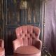 Pair of small vintage upholstered toadstool armchairs in old rose velvet – 1960s