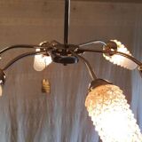 Chandelier with 6 lights in gold-plated metal and glass tulip - mid 20th century.