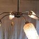 Chandelier with 6 lights in gold-plated metal and glass tulip - mid 20th century.