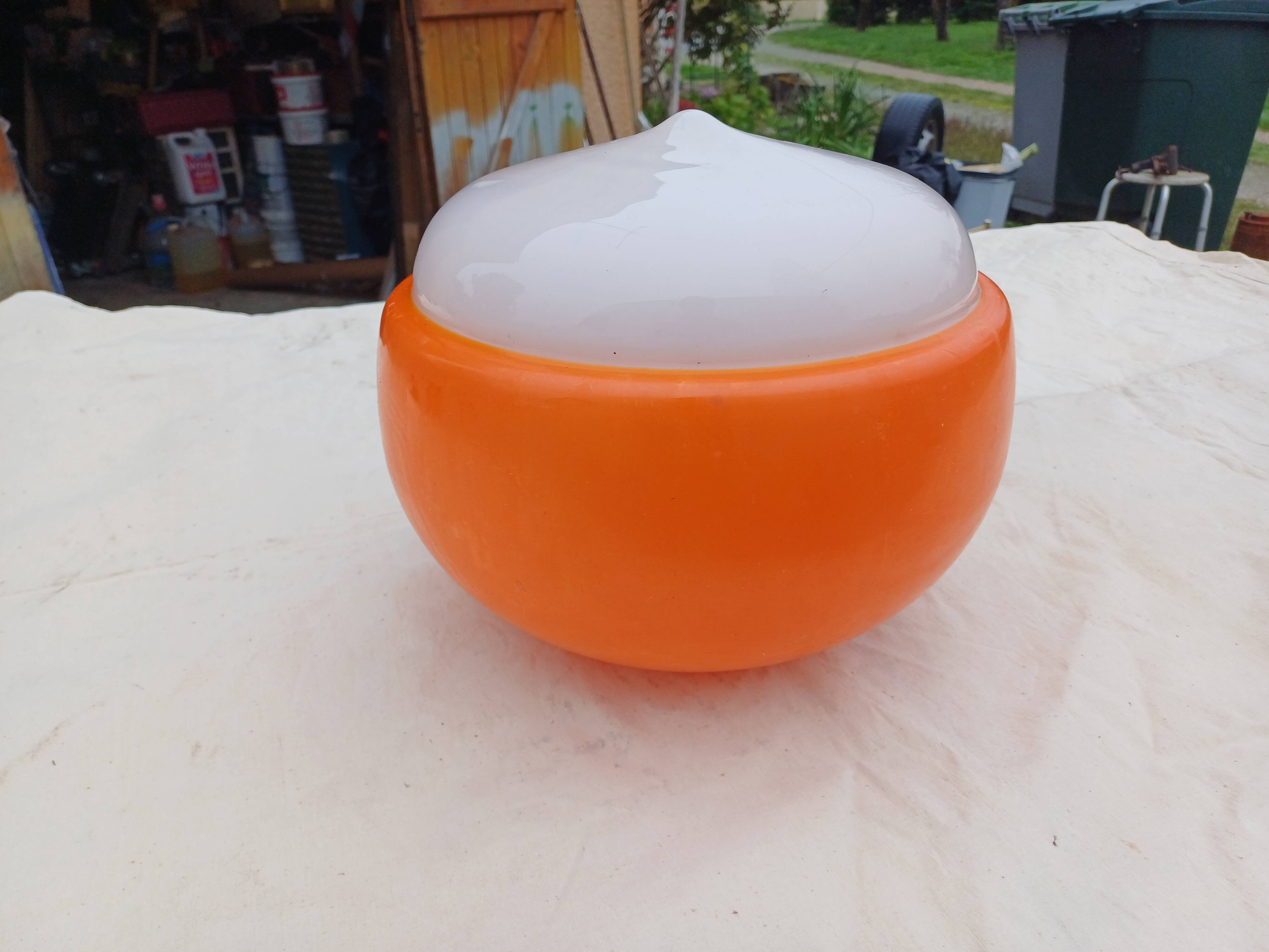 Vintage Opaline Orange and White Pendant Light