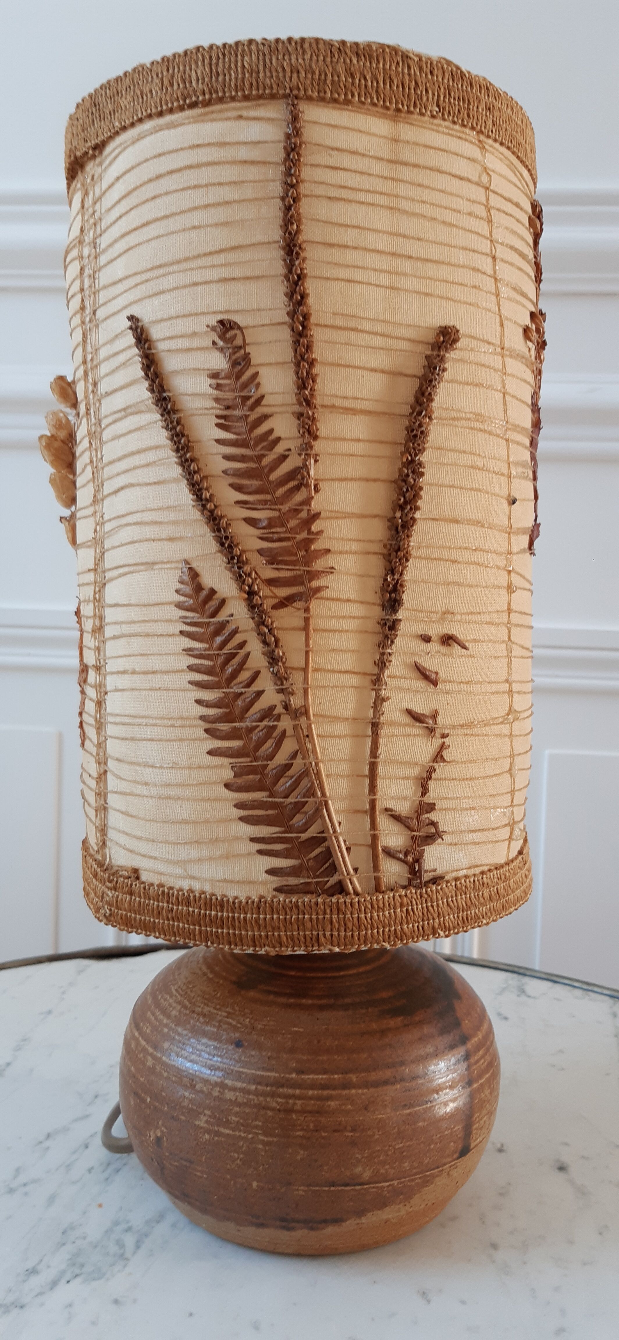 Sandstone lamp and lampshade in dried flowers 70s
