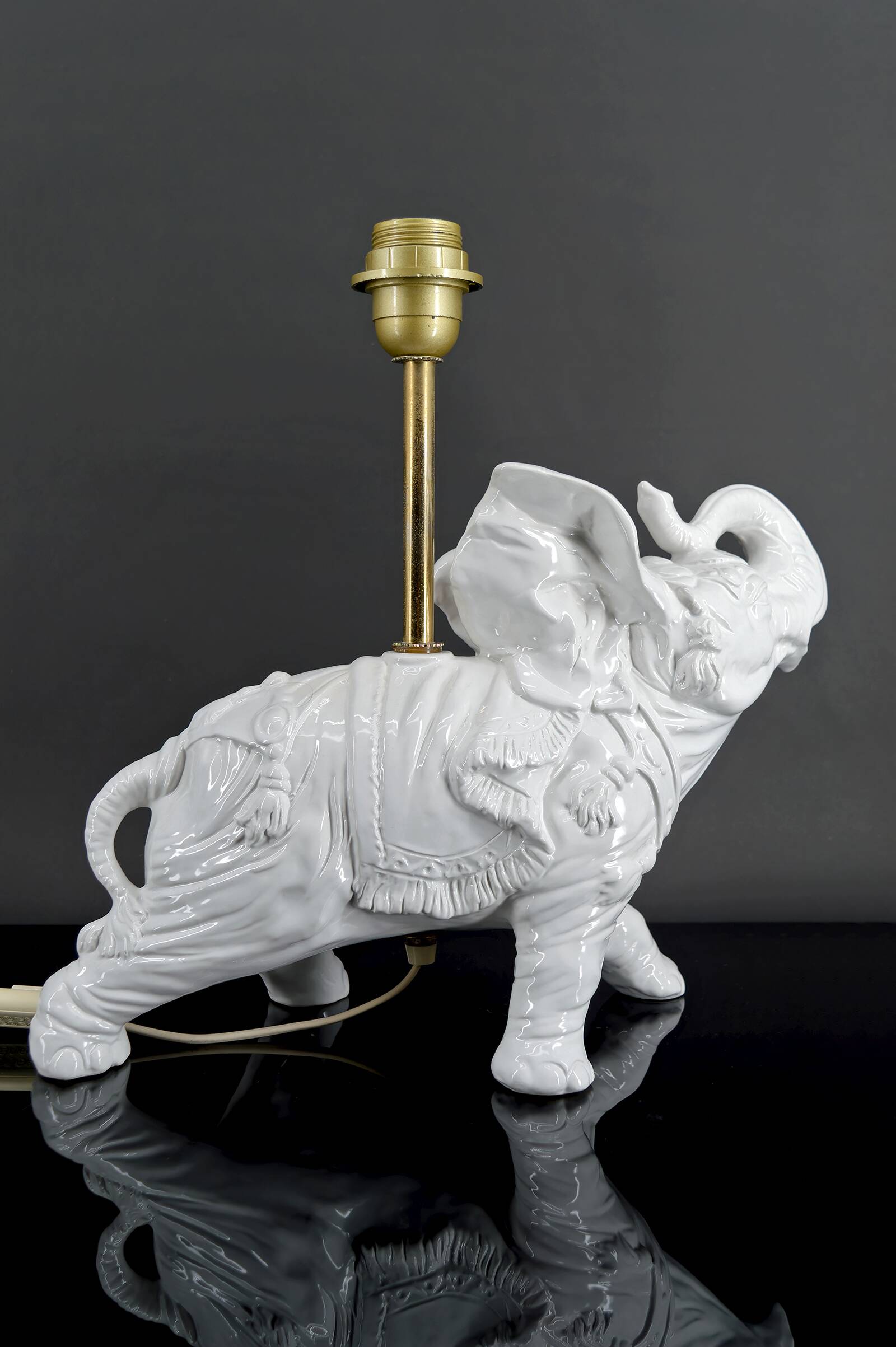 Pair of White Ceramic Sculptural Lamps, Elephants, Italy, 1970