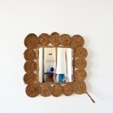 Vintage 1960s braided raffia mirror