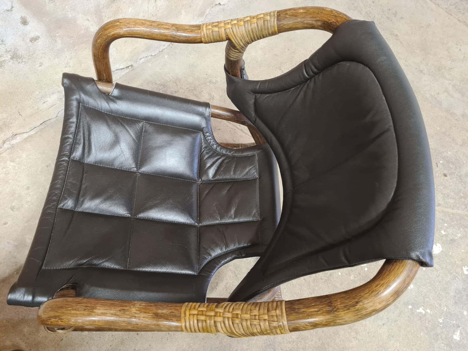 Pair of vintage skaï bamboo armchairs