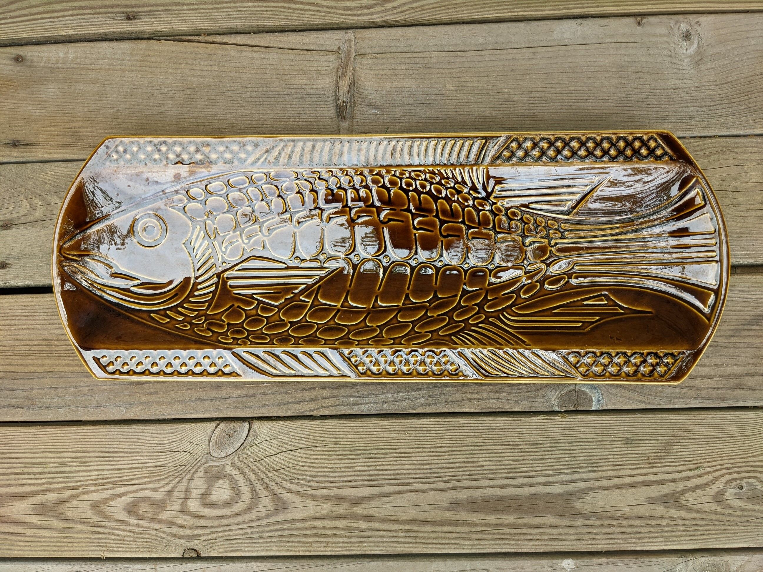 Dish fish vintage ceramic brown 60 cm