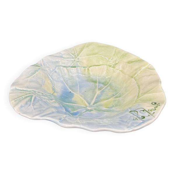 Coupelle en céramique feuille d'eau signée Annette Boyer