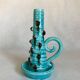 Pied de lampe ou bougeoir Accolay à décor de boules, émail bleu turquoise et brun, vers 1960-1970.
