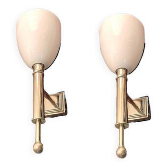 Opaline Glass Chrome Sconces Set of 2