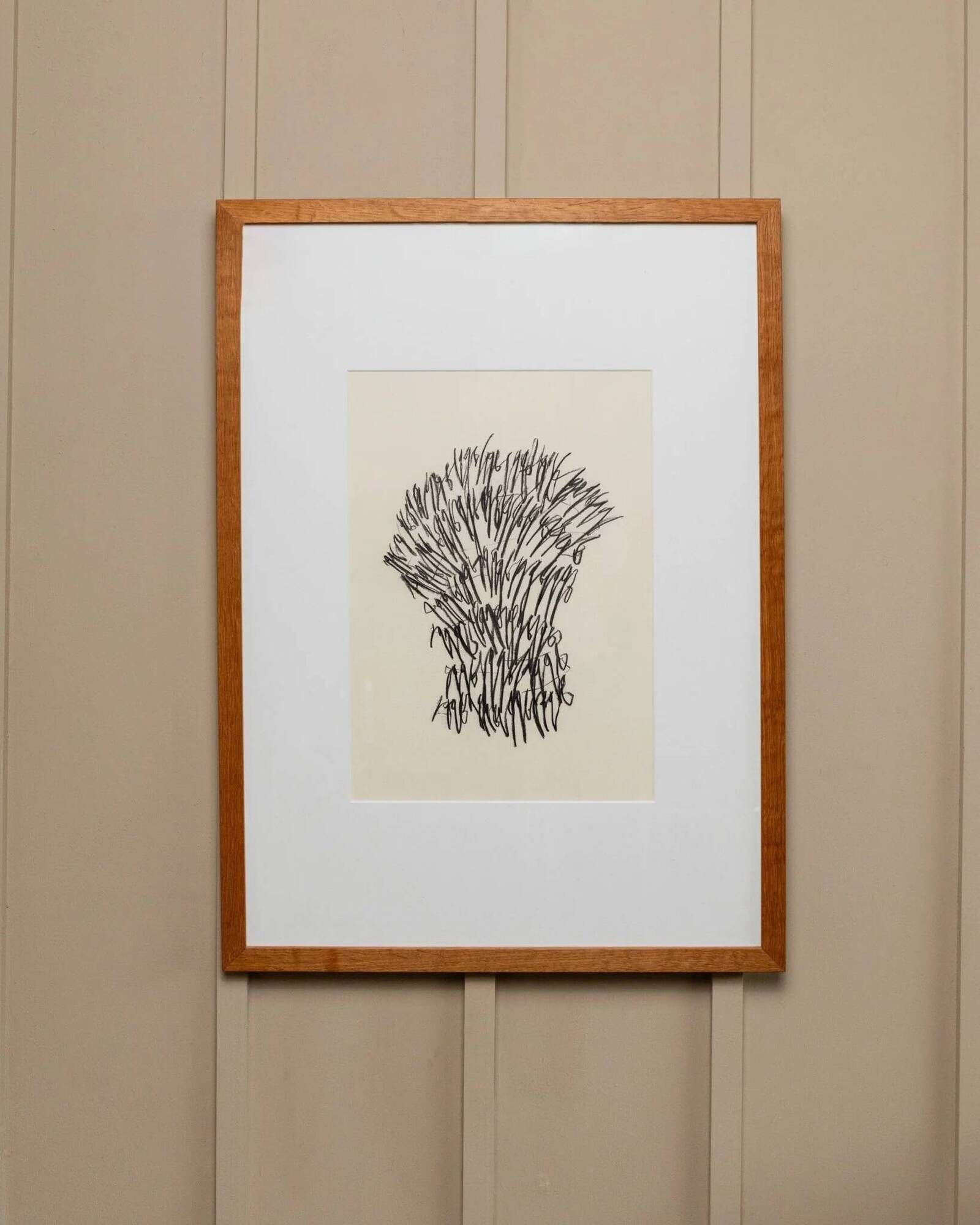 Noir charcoal on paper – Original 2019 abstract drawing in wooden frame by Paul Wilhelm Jacobs