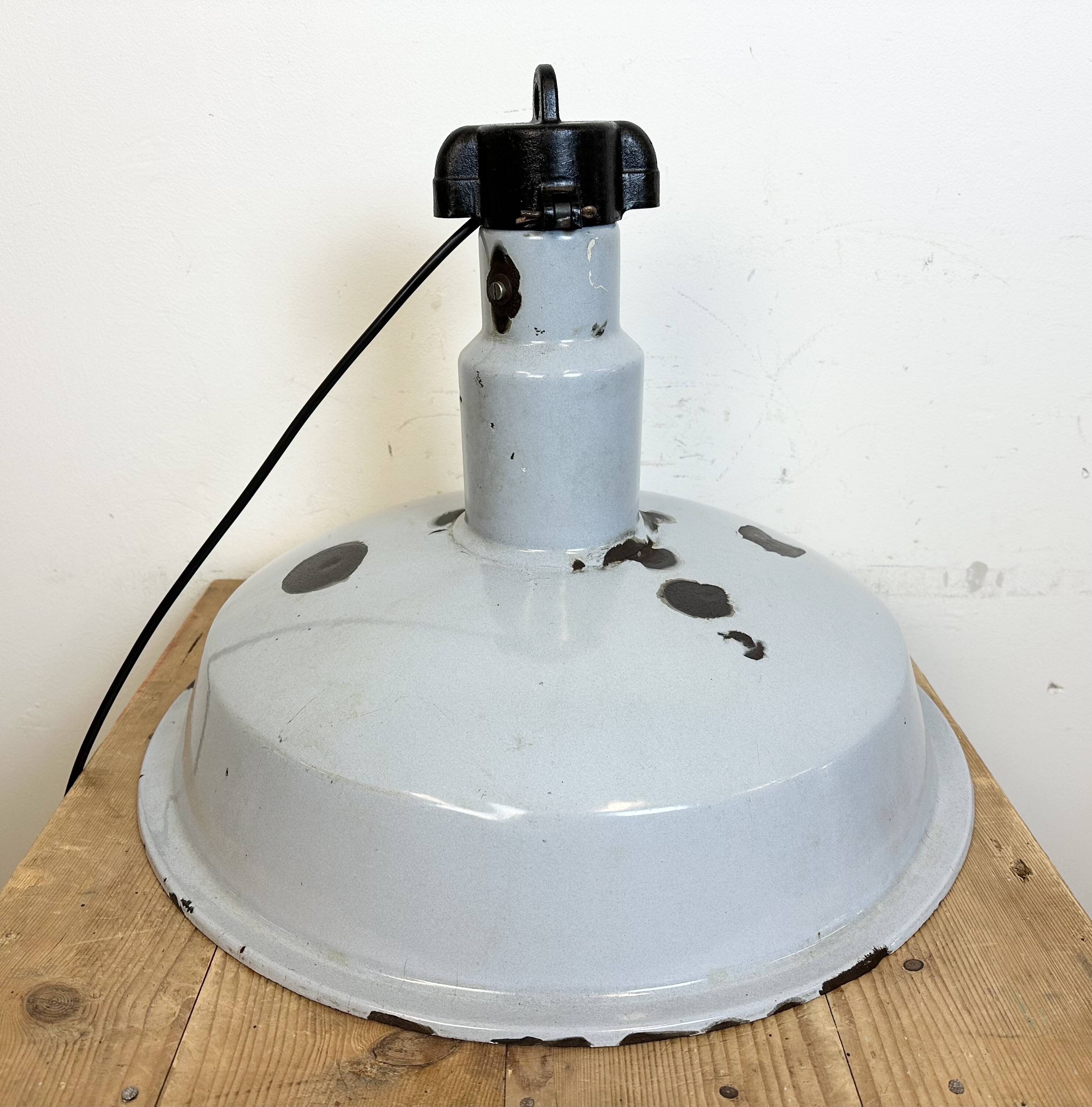 Large Industrial Midcentury Grey Enamel Factory Lamp, 1950s