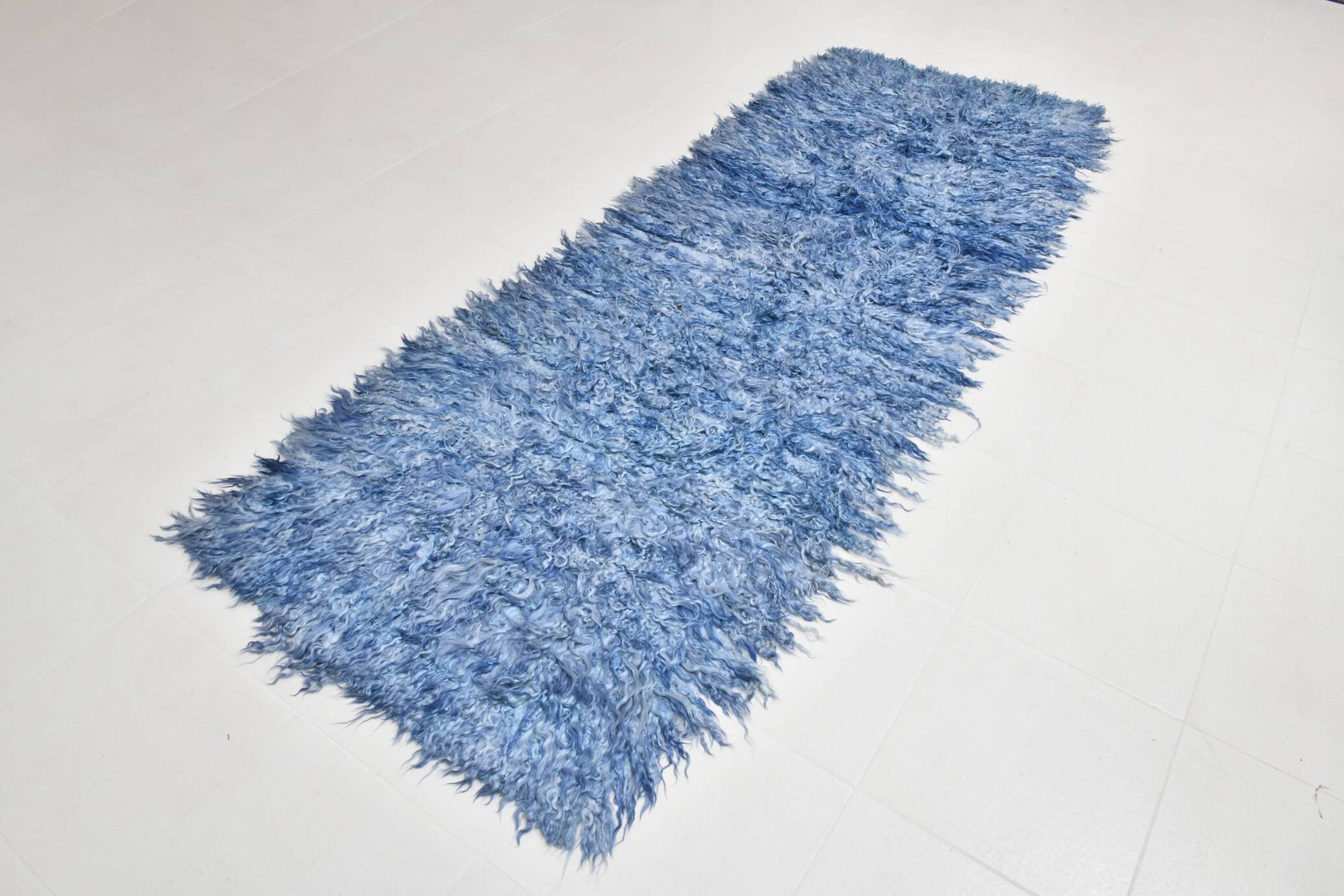 3x9 Blue %100 Wool Kilim Runner Rug, 98x282Cm