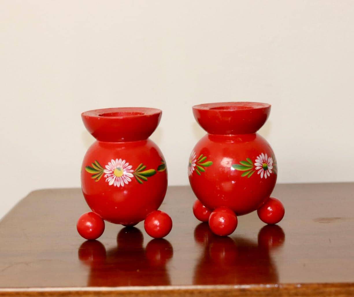 Pair of Swedish Dala Ball candlesticks