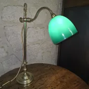 antique brass desk lamp – green shade – adjustable arm