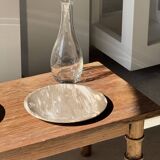 Petrified wood vide poche, circular dish or plate in light beige D25.