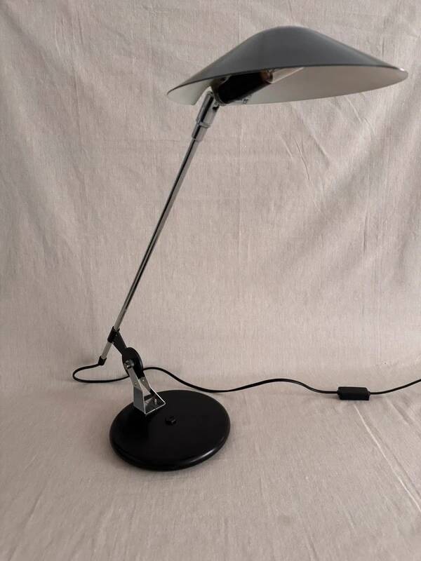 Lampe vintage postmoderne Aluminor noir et argenté