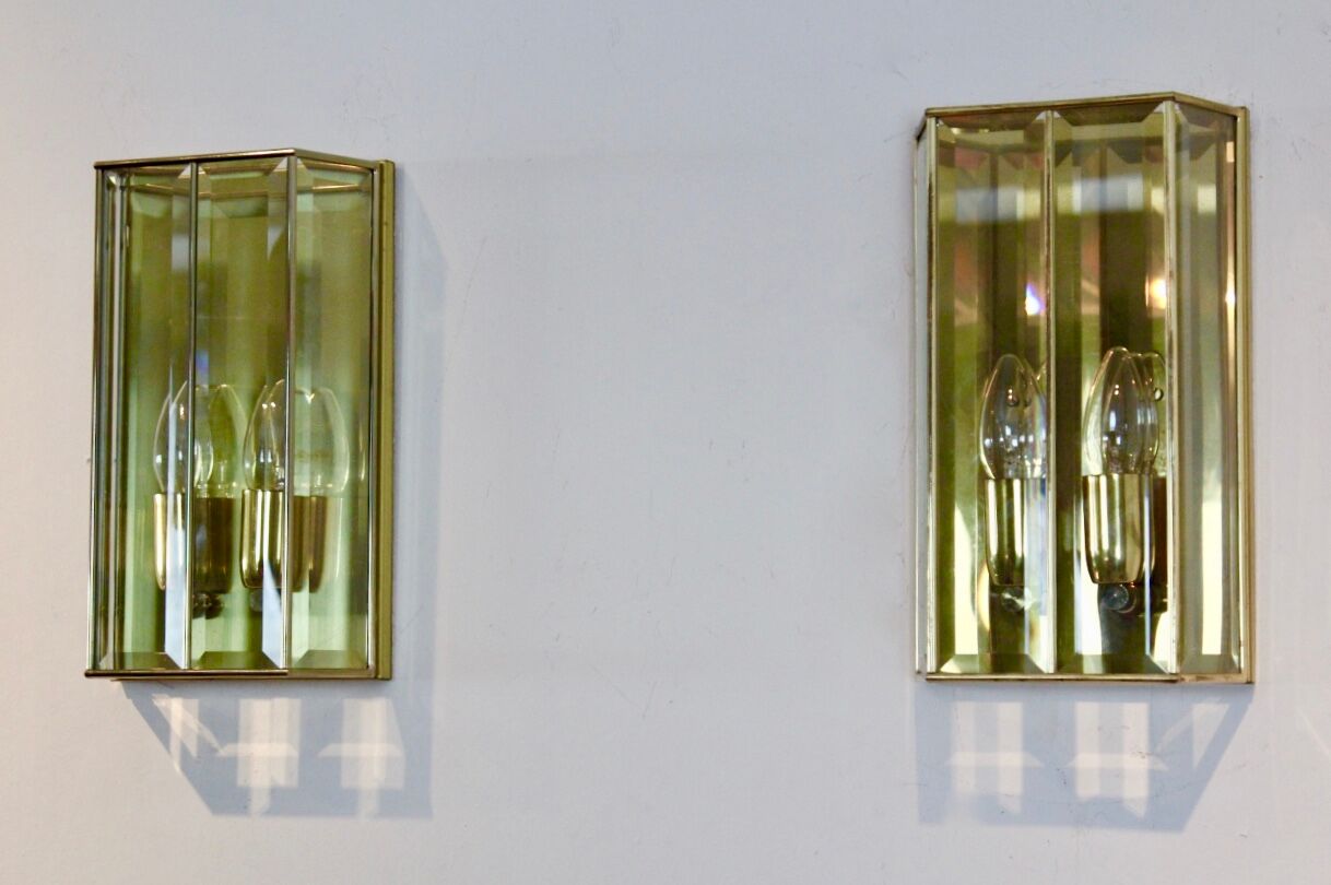 Glamorous pair of French Brass & Facet Glass Sconces