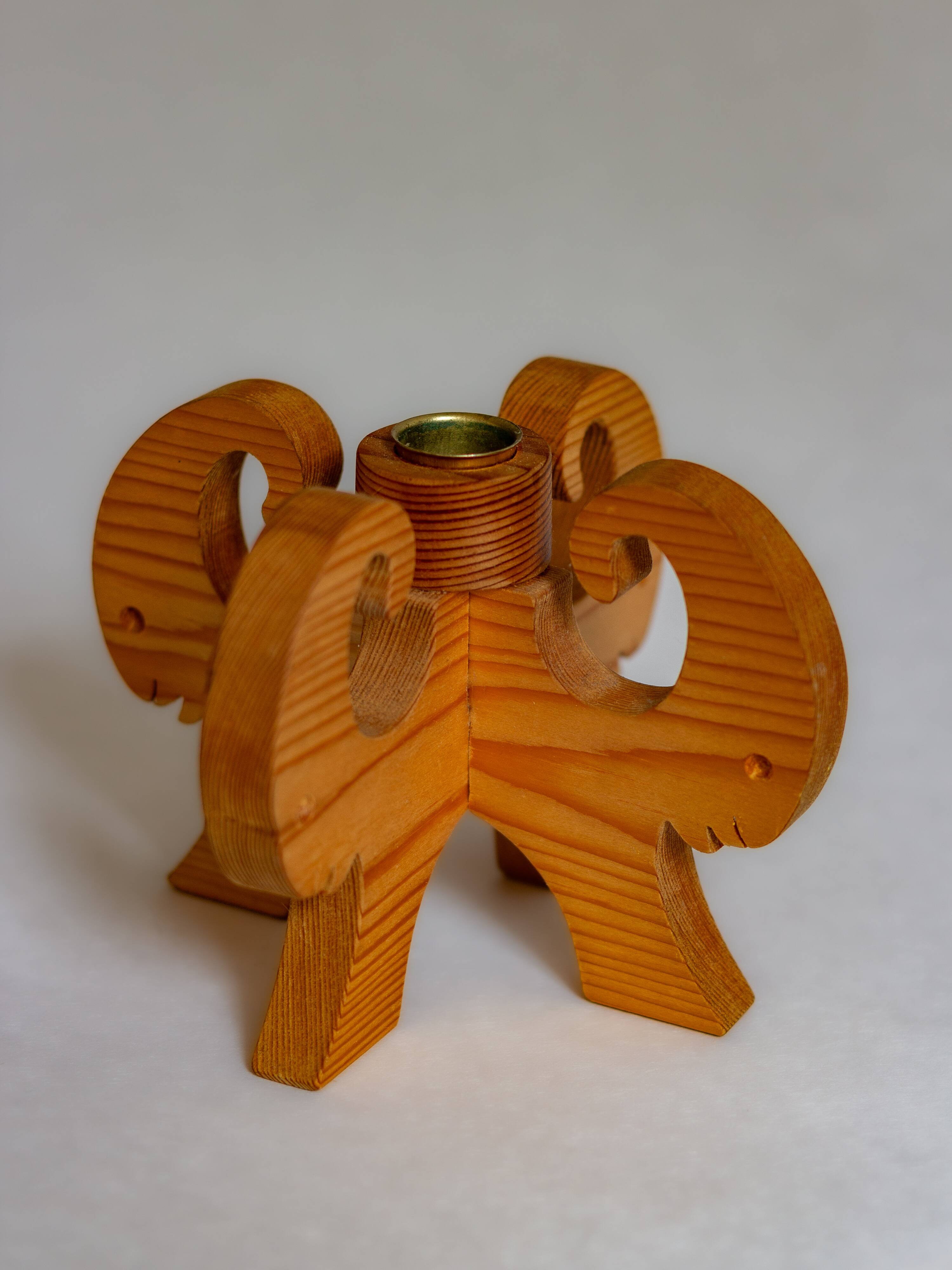 Wooden Christmas candle holder with four goat heads, Sweden, 1970s